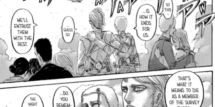 Jean and Connie embrace as they face death in chapter 138 of Attack on Titan