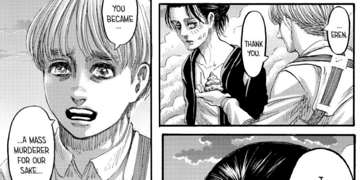Armin thanks Eren for committing genocide in Attack on Titan's ending