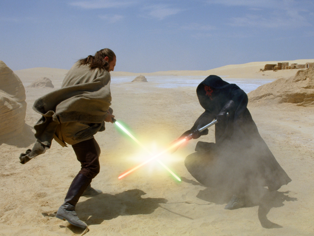 Qui-gon jinn and darth maul have their first lightsaber duel on tatooine - top 25 best lightsaber battles in star wars!