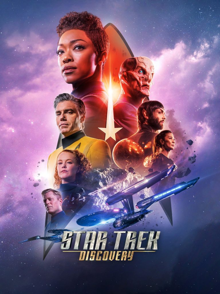 Poster for "star trek: discovery" - season 2 - with michael burnham, saru, spock, and captain pike