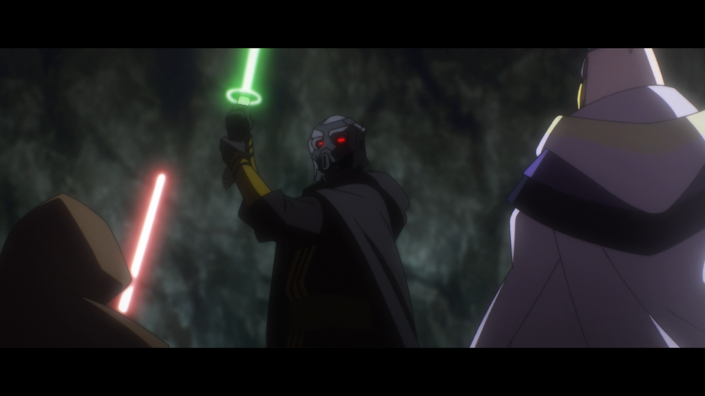 Juro with a green lightsaber from the anime, star wars: visions - the ninth jedi - top 25 best lightsaber battles in star wars!